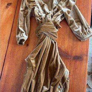 Old Navy Tan Bodysuit with Flowing Sleeves and Draped Waist